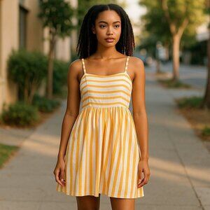 J Crew Strappy Tieback Dress Womens 6 Yellow White Stripe Sundress Casual Summer